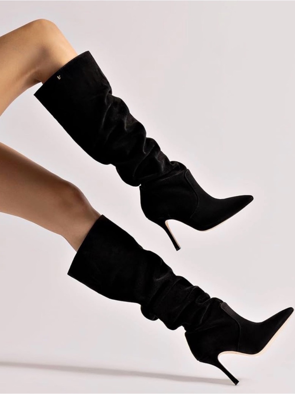 Larroude Kate Slouch Black Suede Pointed-Toe Stiletto Boots 7.5 NWT NIB - Picture 9 of 14